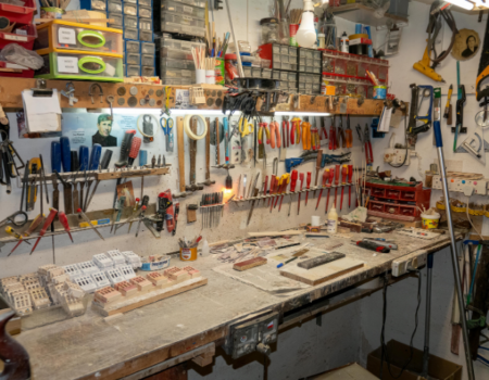 Organized Workshop with Tools and Supplies