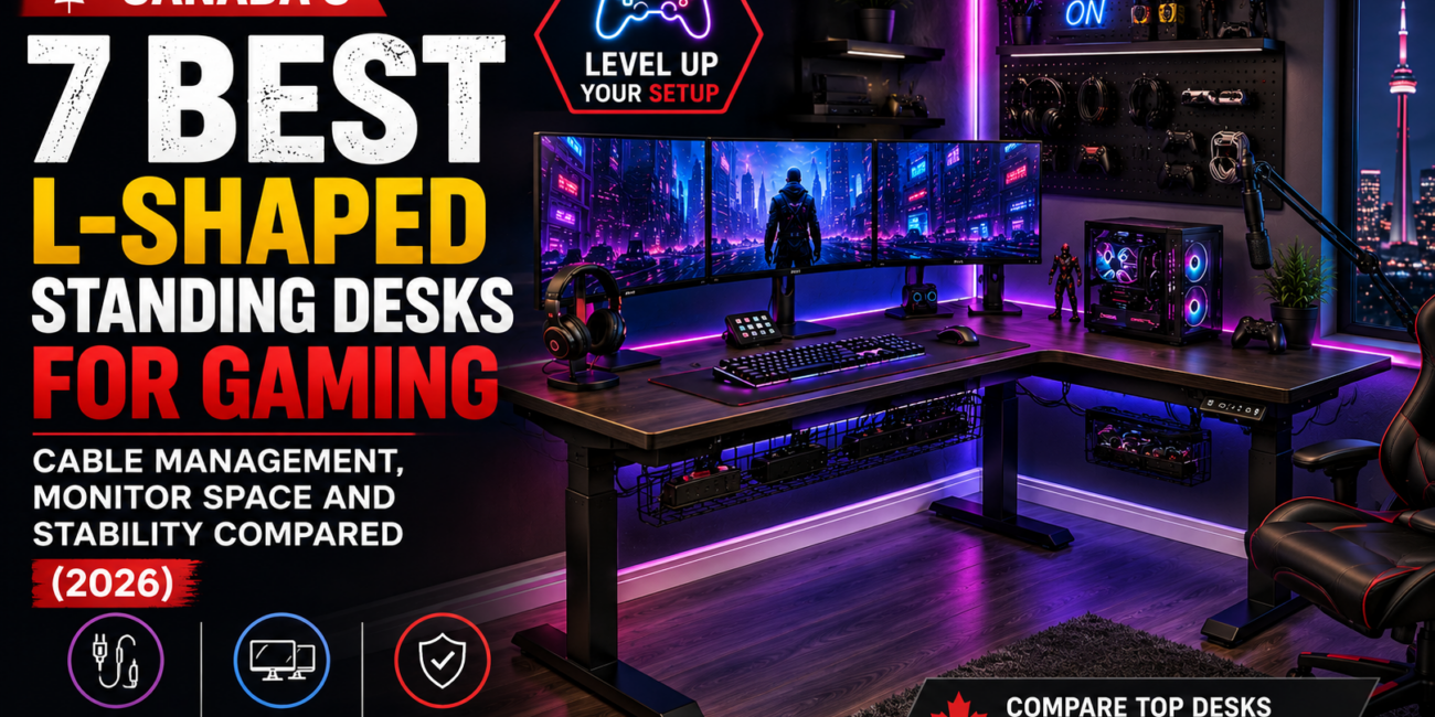 Canada’s 7 Best L-Shaped Standing Desks for Gaming: Cable Management, Monitor
Space and Stability Compared (2026)